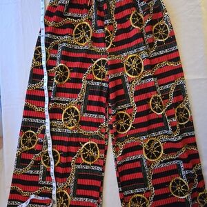 High-Rise Red & Black Chain-Print Wide Leg Pants